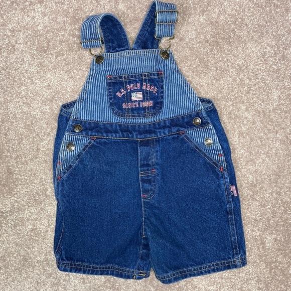 Us polo assn. 18m railroad stripe shortalls euc - Picture 1 of 7